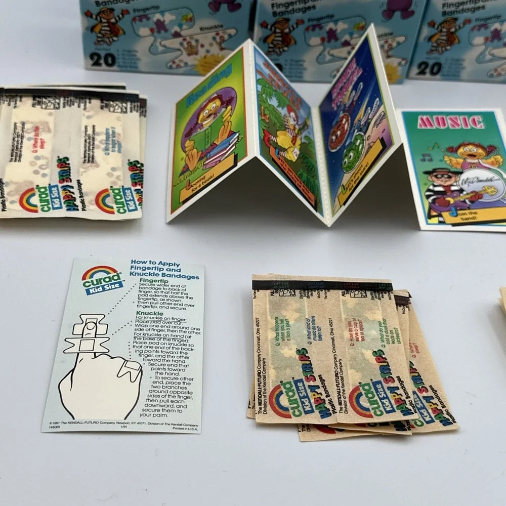 Lot Of 6 VTG 1990 Curad Kid McDonalds First Aid Bandaid Fingertip Knuckles Cards